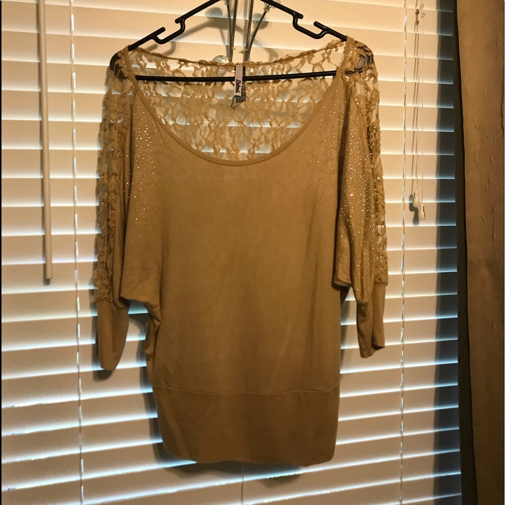 Golden Tan with rhinestones top with Lacey back